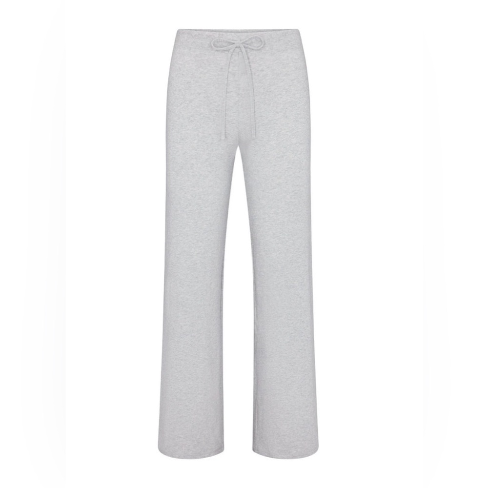 SKIMS COTTON JERSEY STRAIGHT LEG PANT | LIGHT HEATHER GREY (LARGE)